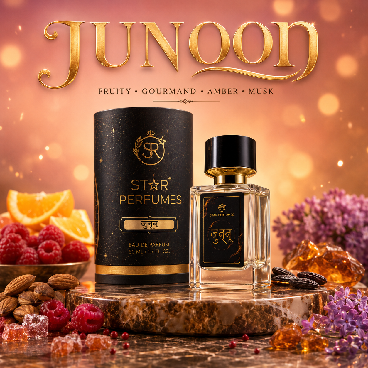JUNOON - Premium Eau De Parfum For Men & Women | Fruity Gourmand Amber Musk Fragrance | 50ml